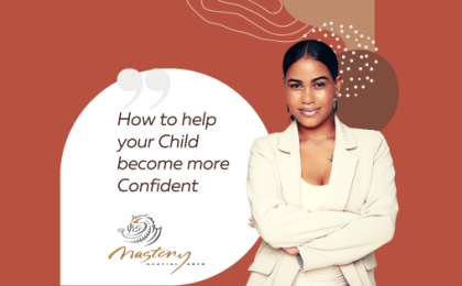 Confident woman with arms crossed, exuding self-assurance, symbolizing a mother's commitment to building her child's confidence.