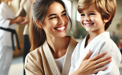 A parent watches their child practice martial arts in a studio, symbolizing the reconnection with parenting instincts through supportive and empowering experiences.